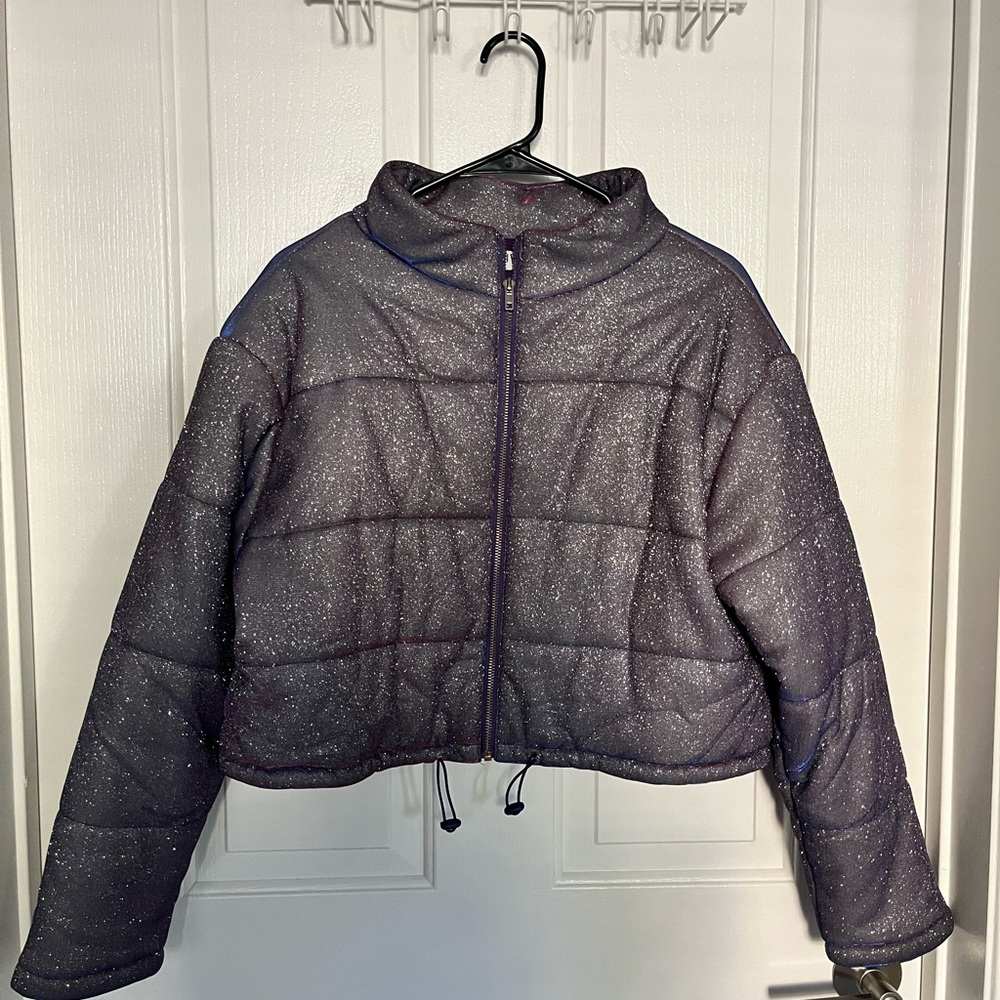 Kiwi Purple/pink Multichrome Puffer Glitter Jacket - L
